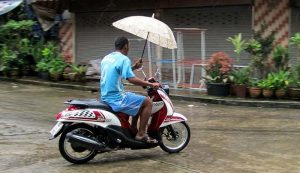 Riding motorcycle in rain